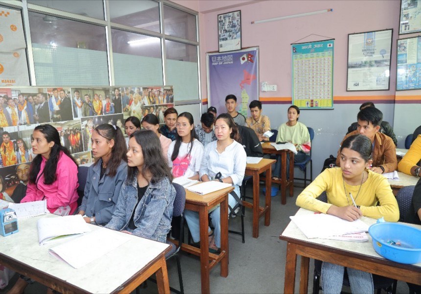 Nepalese students preparing for JLPT exam